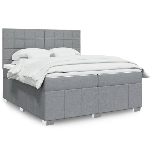 vidaXL Κρεβάτι Boxspring με Στρώμα Ανοιχτό Γκρι 200x200 εκ. Υφασμάτινο