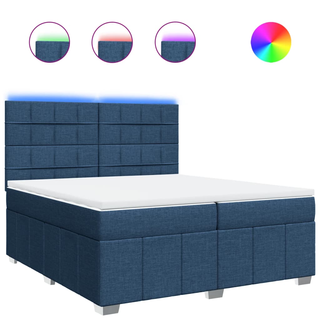 vidaXL Κρεβάτι Boxspring με Στρώμα Μπλε 200x200 εκ. Υφασμάτινο