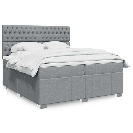 vidaXL Κρεβάτι Boxspring με Στρώμα Ανοιχτό Γκρι 200x200 εκ. Υφασμάτινο
