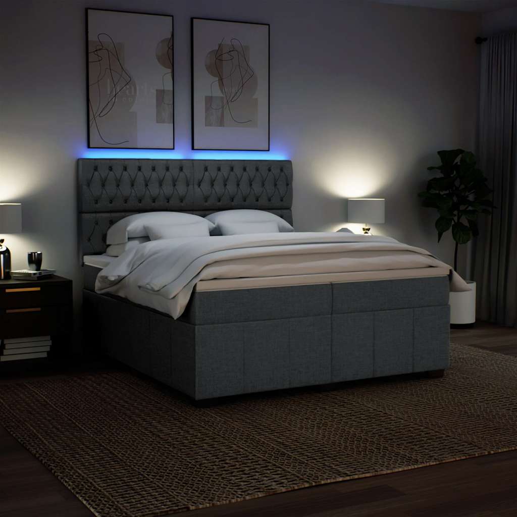 vidaXL Κρεβάτι Boxspring με Στρώμα Σκούρο Γκρι 200x200 εκ. Υφασμάτινο