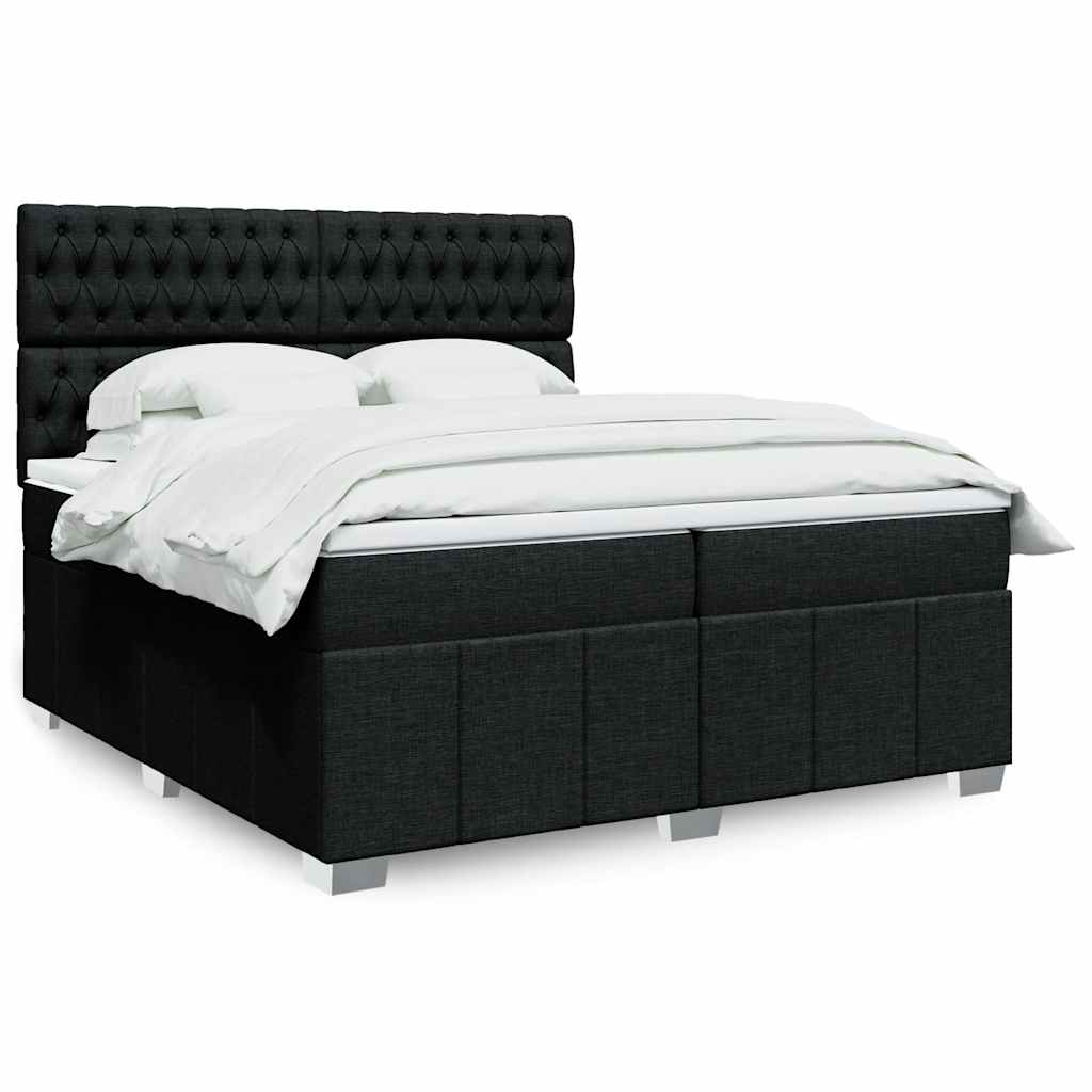 vidaXL Κρεβάτι Boxspring με Στρώμα Μαύρο 200x200 εκ. Υφασμάτινο