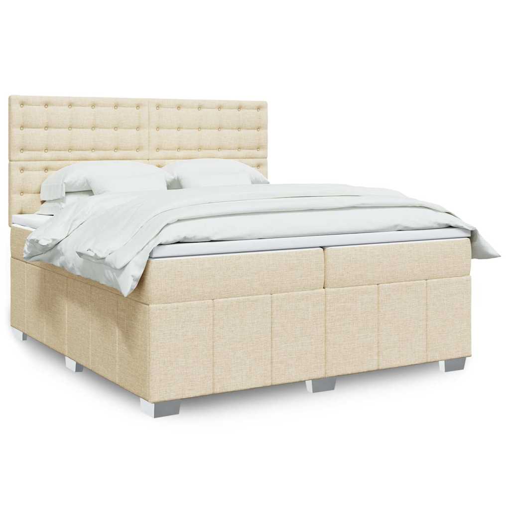 vidaXL Κρεβάτι Boxspring με Στρώμα Κρεμ 200x200 εκ. Υφασμάτινο
