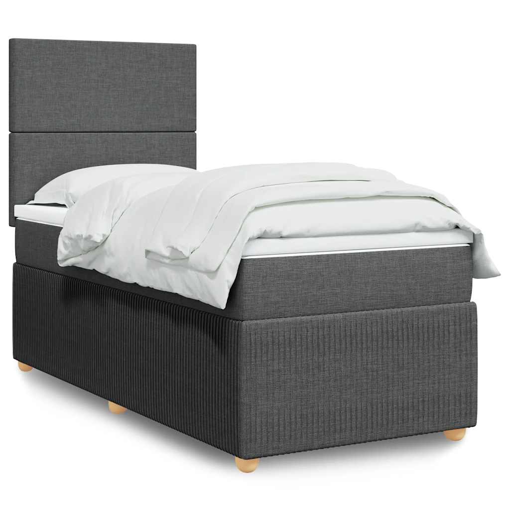 vidaXL Κρεβάτι Boxspring με Στρώμα Σκούρο Γκρι 90x190 εκ. Υφασμάτινο