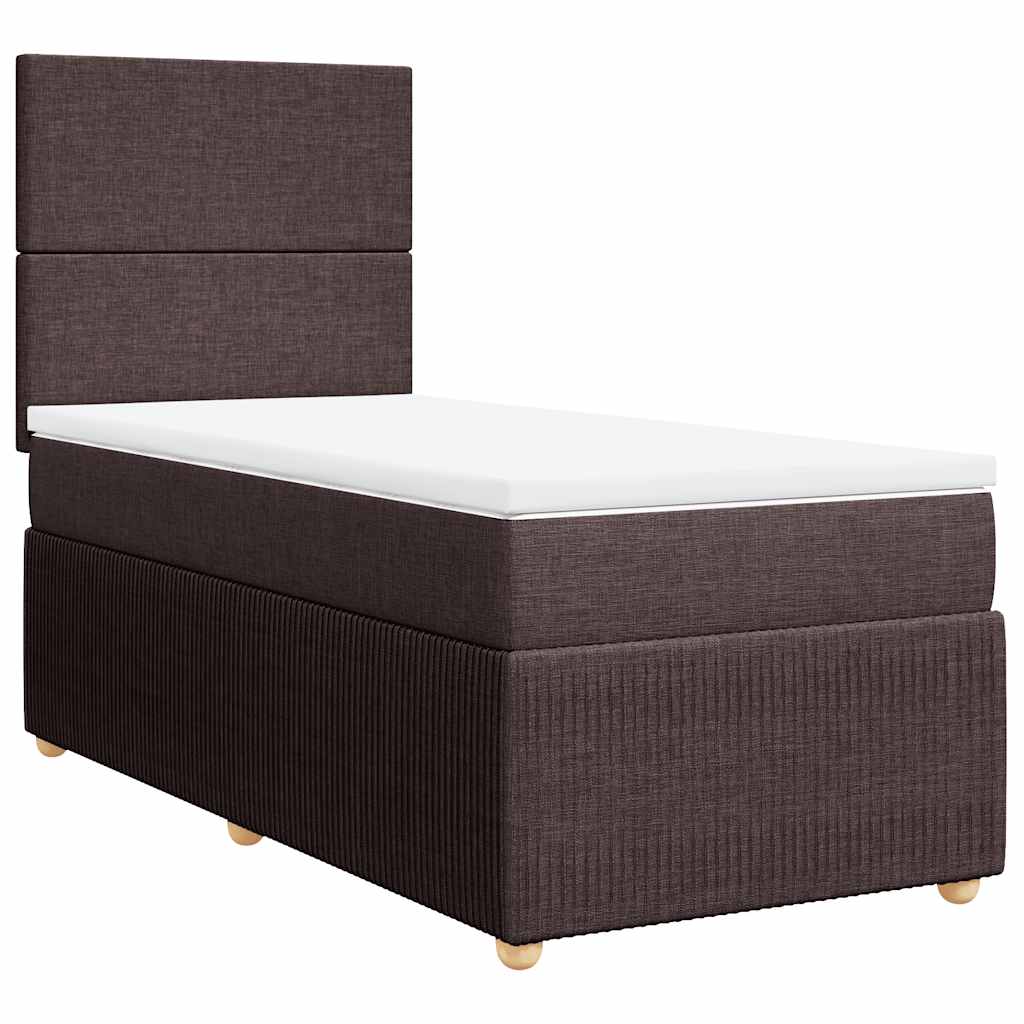 vidaXL Κρεβάτι Boxspring με Στρώμα Σκούρο Καφέ 90x190 εκ. Υφασμάτινο