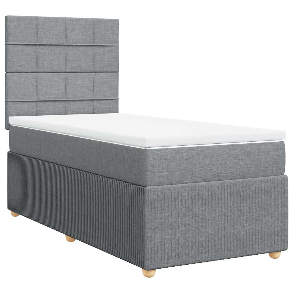 vidaXL Κρεβάτι Boxspring με Στρώμα Ανοιχτό Γκρι 90x190 εκ. Υφασμάτινο