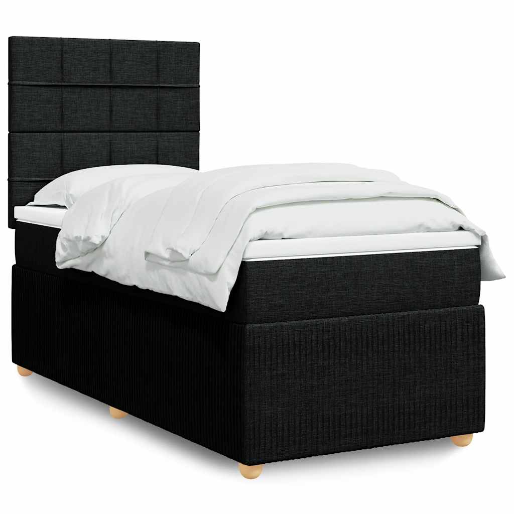 vidaXL Κρεβάτι Boxspring με Στρώμα Μαύρο 90x190 εκ.Υφασμάτινο
