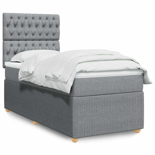 vidaXL Κρεβάτι Boxspring με Στρώμα Ανοιχτό Γκρι 90x190 εκ. Υφασμάτινο