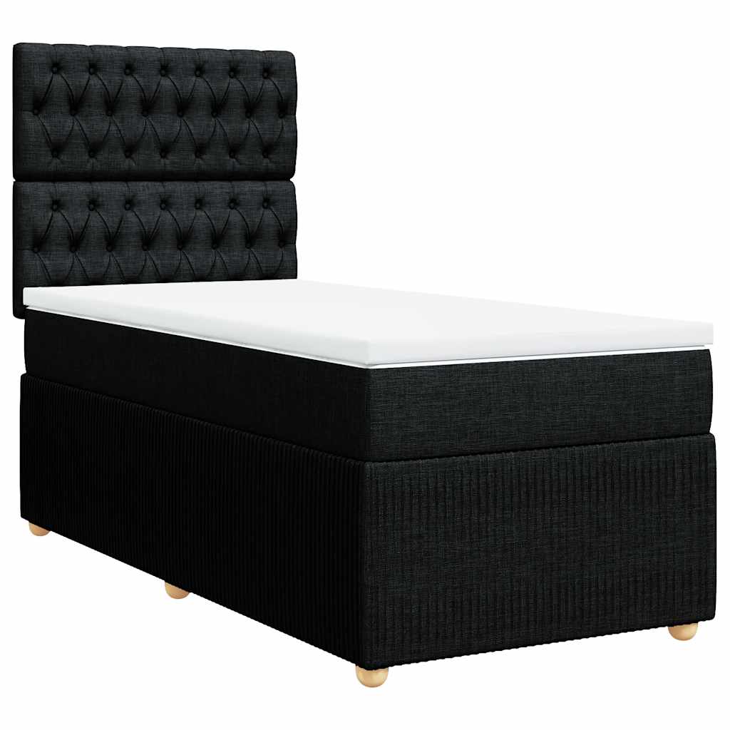 vidaXL Κρεβάτι Boxspring με Στρώμα Μαύρο 90x190 εκ.Υφασμάτινο