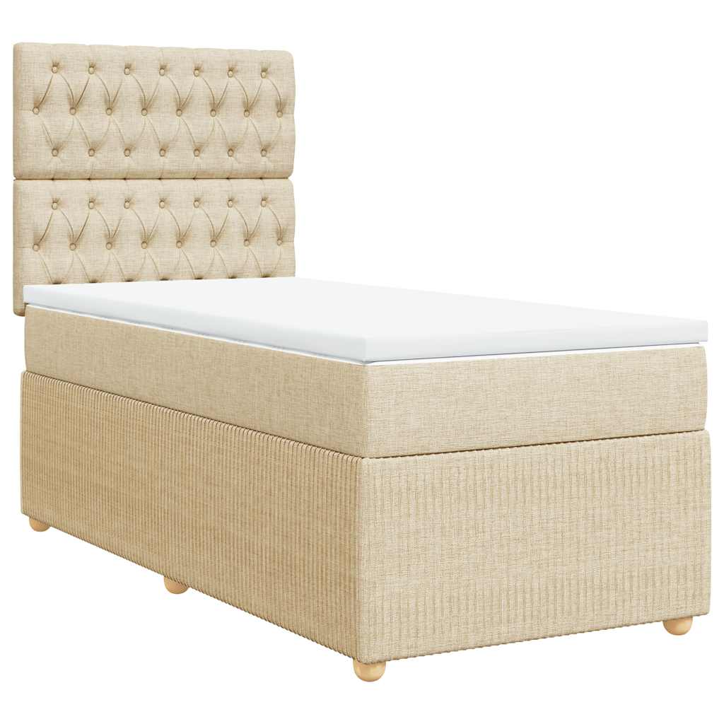 vidaXL Κρεβάτι Boxspring με Στρώμα Κρεμ 90x190 εκ.Υφασμάτινο