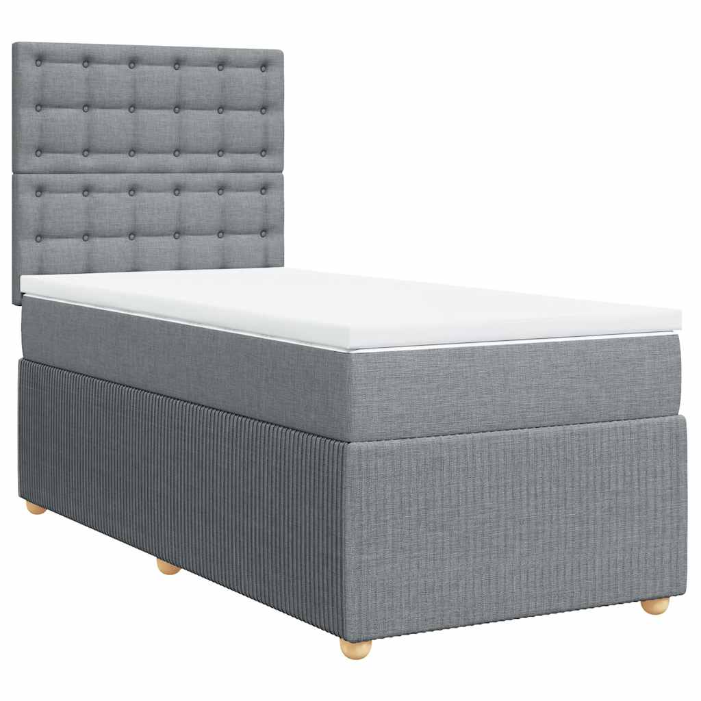 vidaXL Κρεβάτι Boxspring με Στρώμα Ανοιχτό Γκρι 90x190 εκ. Υφασμάτινο