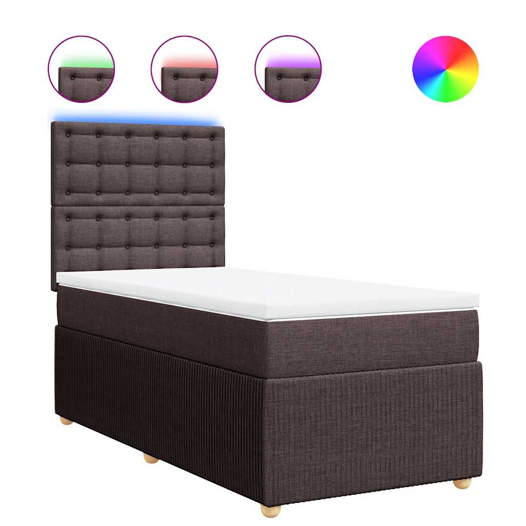 vidaXL Κρεβάτι Boxspring με Στρώμα Σκούρο Καφέ 90x190 εκ. Υφασμάτινο