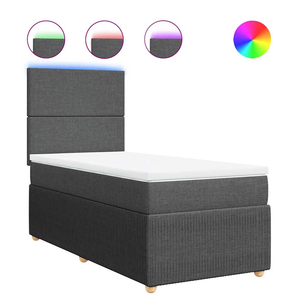 vidaXL Κρεβάτι Boxspring με Στρώμα Σκούρο Γκρι 90x200 εκ. Υφασμάτινο