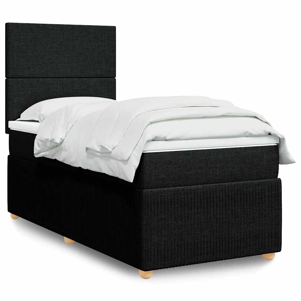 vidaXL Κρεβάτι Boxspring με Στρώμα Μαύρο 90x200 εκ. Υφασμάτινο