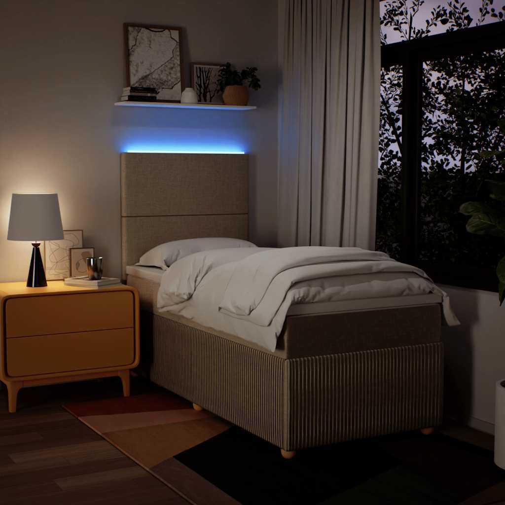 vidaXL Κρεβάτι Boxspring με Στρώμα Κρεμ 90x200 εκ.Υφασμάτινο