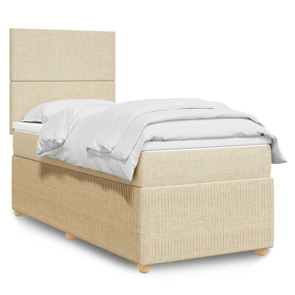 vidaXL Κρεβάτι Boxspring με Στρώμα Κρεμ 90x200 εκ.Υφασμάτινο