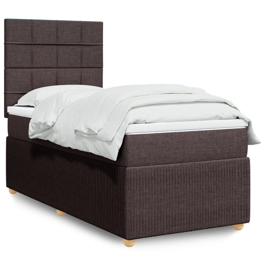 vidaXL Κρεβάτι Boxspring με Στρώμα Σκούρο Καφέ 90x200 εκ. Υφασμάτινο