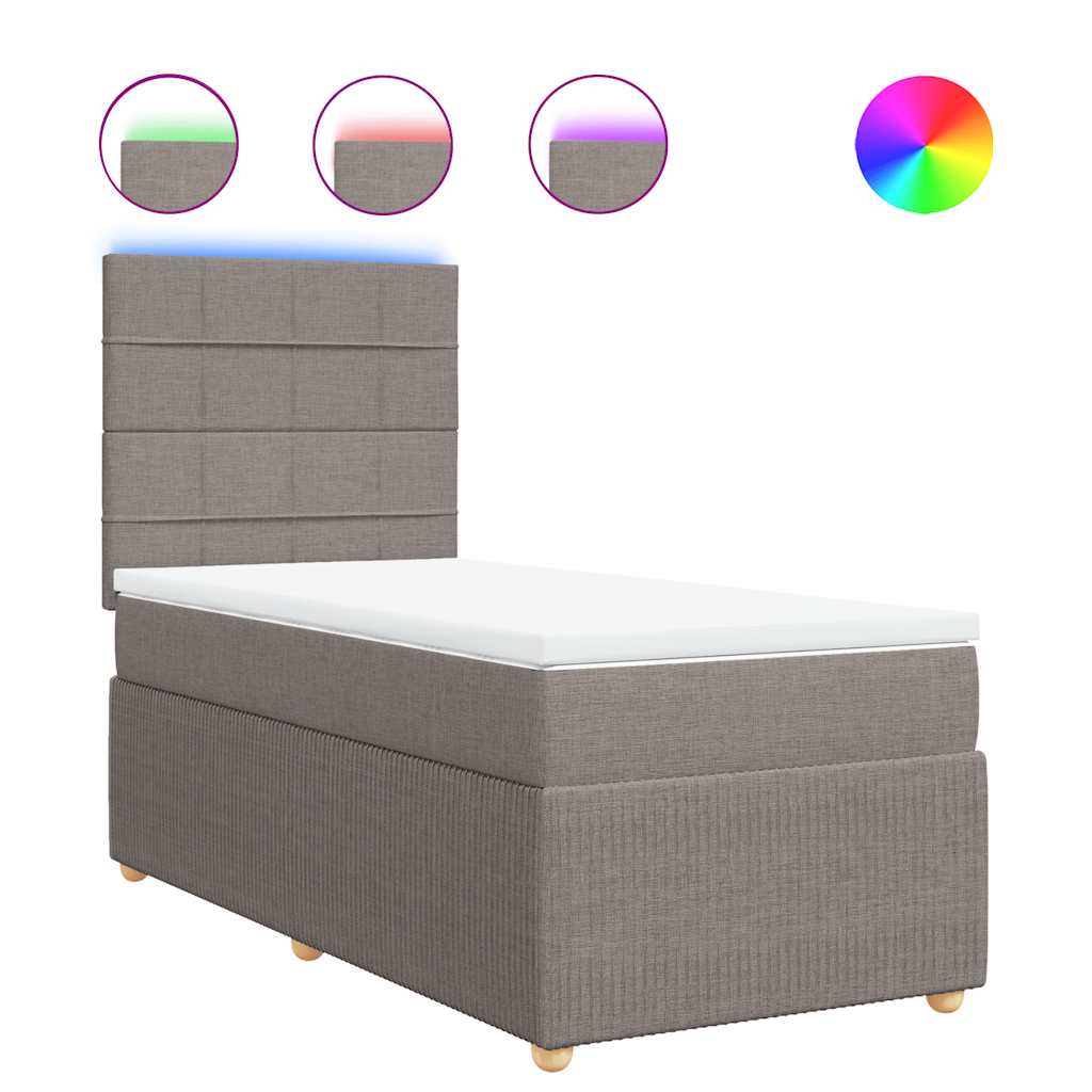 vidaXL Κρεβάτι Boxspring με Στρώμα Taupe 90x200 εκ. Υφασμάτινο