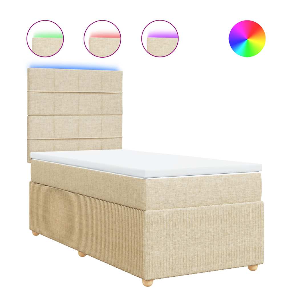 vidaXL Κρεβάτι Boxspring με Στρώμα Κρεμ 90x200 εκ.Υφασμάτινο