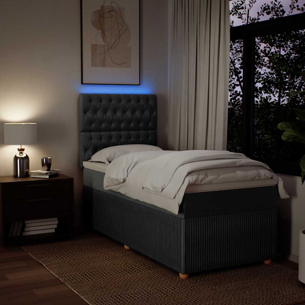 vidaXL Κρεβάτι Boxspring με Στρώμα Σκούρο Γκρι 90x200 εκ. Υφασμάτινο