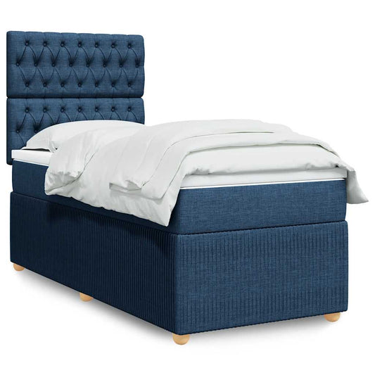 vidaXL Κρεβάτι Boxspring με Στρώμα Μπλε 90x200 εκ.Υφασμάτινο
