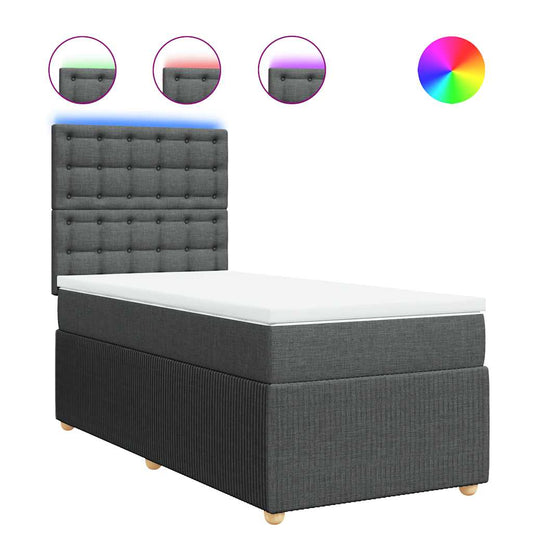 vidaXL Κρεβάτι Boxspring με Στρώμα Σκούρο Γκρι 90x200 εκ. Υφασμάτινο