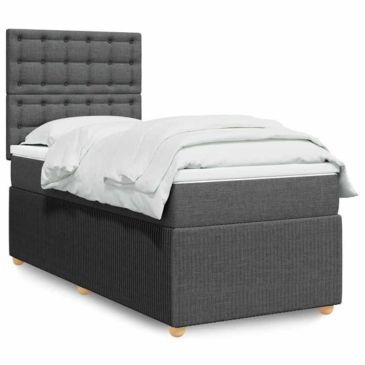 vidaXL Κρεβάτι Boxspring με Στρώμα Σκούρο Γκρι 90x200 εκ. Υφασμάτινο