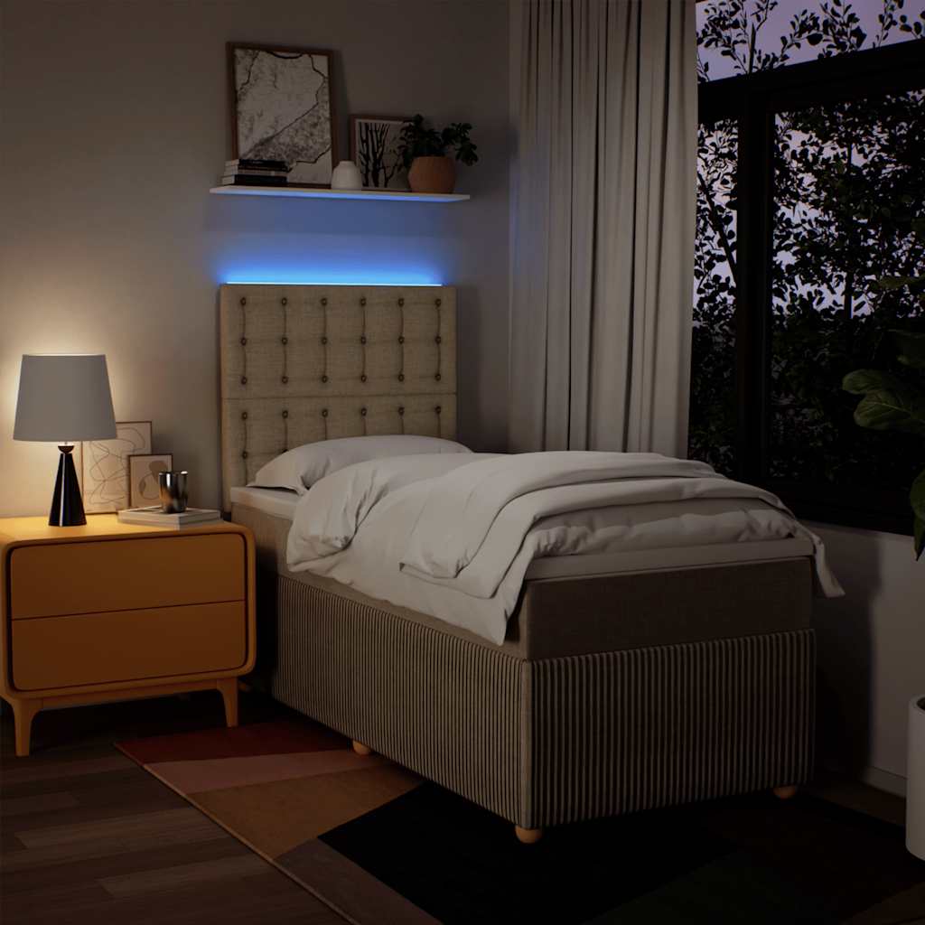 vidaXL Κρεβάτι Boxspring με Στρώμα Κρεμ 90x200 εκ.Υφασμάτινο
