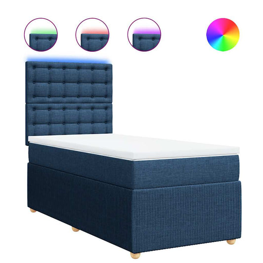 vidaXL Κρεβάτι Boxspring με Στρώμα Μπλε 90x200 εκ.Υφασμάτινο