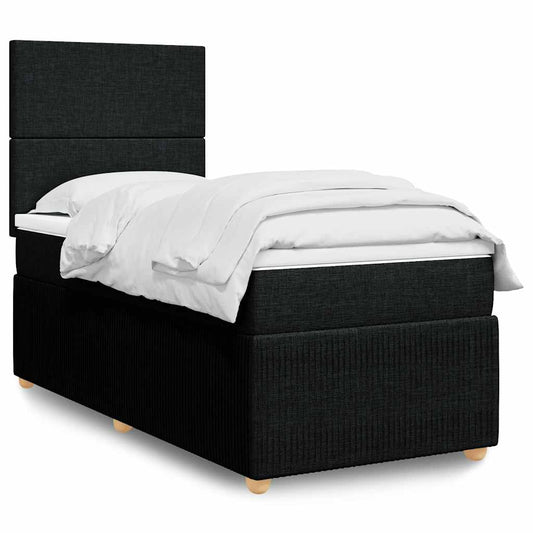 vidaXL Κρεβάτι Boxspring με Στρώμα Μαύρο 100 x 200 εκ. Υφασμάτινο