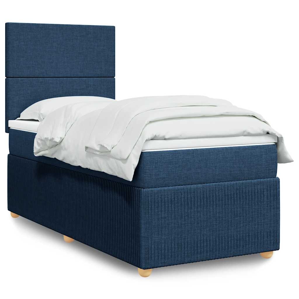 vidaXL Κρεβάτι Boxspring με Στρώμα Μπλε 100 x 200 εκ. Υφασμάτινο