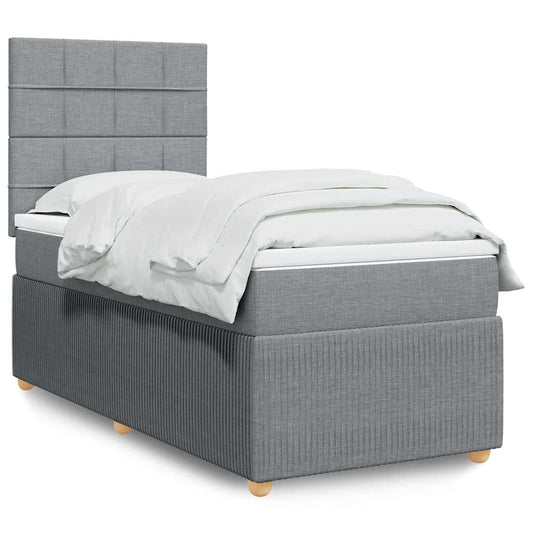 vidaXL Κρεβάτι Boxspring με Στρώμα Ανοιχτό Γκρι 100x200 εκ. Υφασμάτινο