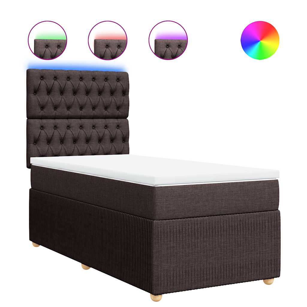 vidaXL Κρεβάτι Boxspring με Στρώμα Σκούρο Καφέ 100x200 εκ. Υφασμάτινο