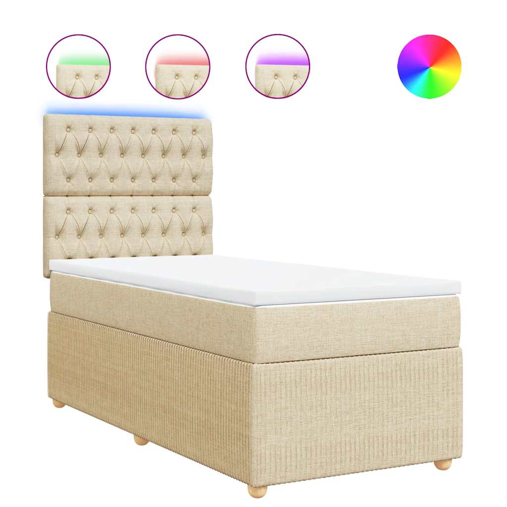 vidaXL Κρεβάτι Boxspring με Στρώμα Κρεμ 100 x 200 εκ. Υφασμάτινο