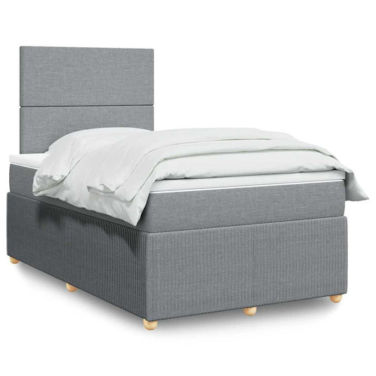 vidaXL Κρεβάτι Boxspring με Στρώμα Ανοιχτό Γκρι 120x200 εκ. Υφασμάτινο