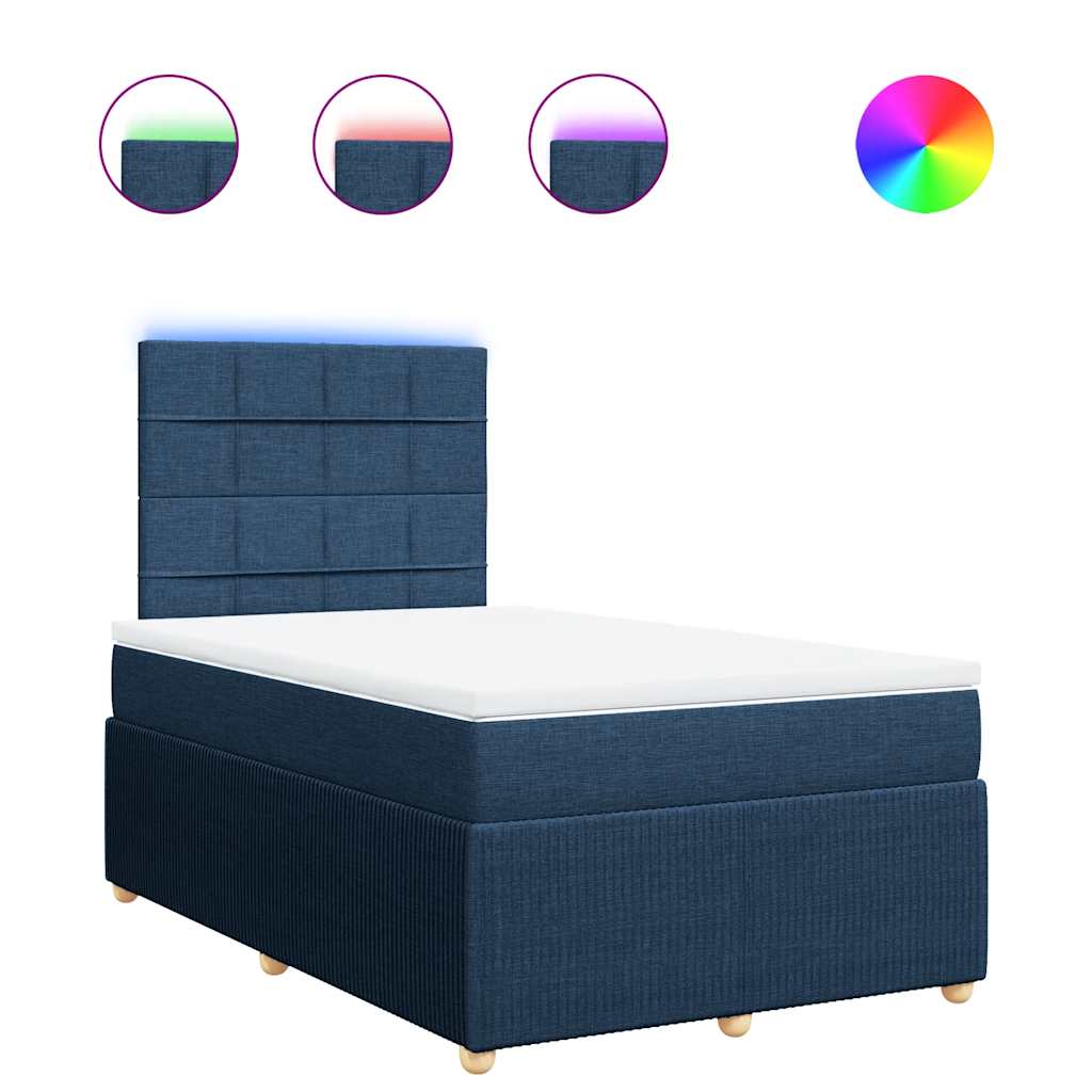 vidaXL Κρεβάτι Boxspring με Στρώμα Μπλε 120x200 εκ. Υφασμάτινο
