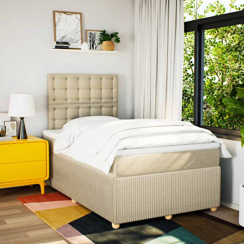 vidaXL Κρεβάτι Boxspring με Στρώμα Κρεμ 120x200 εκ. Υφασμάτινο