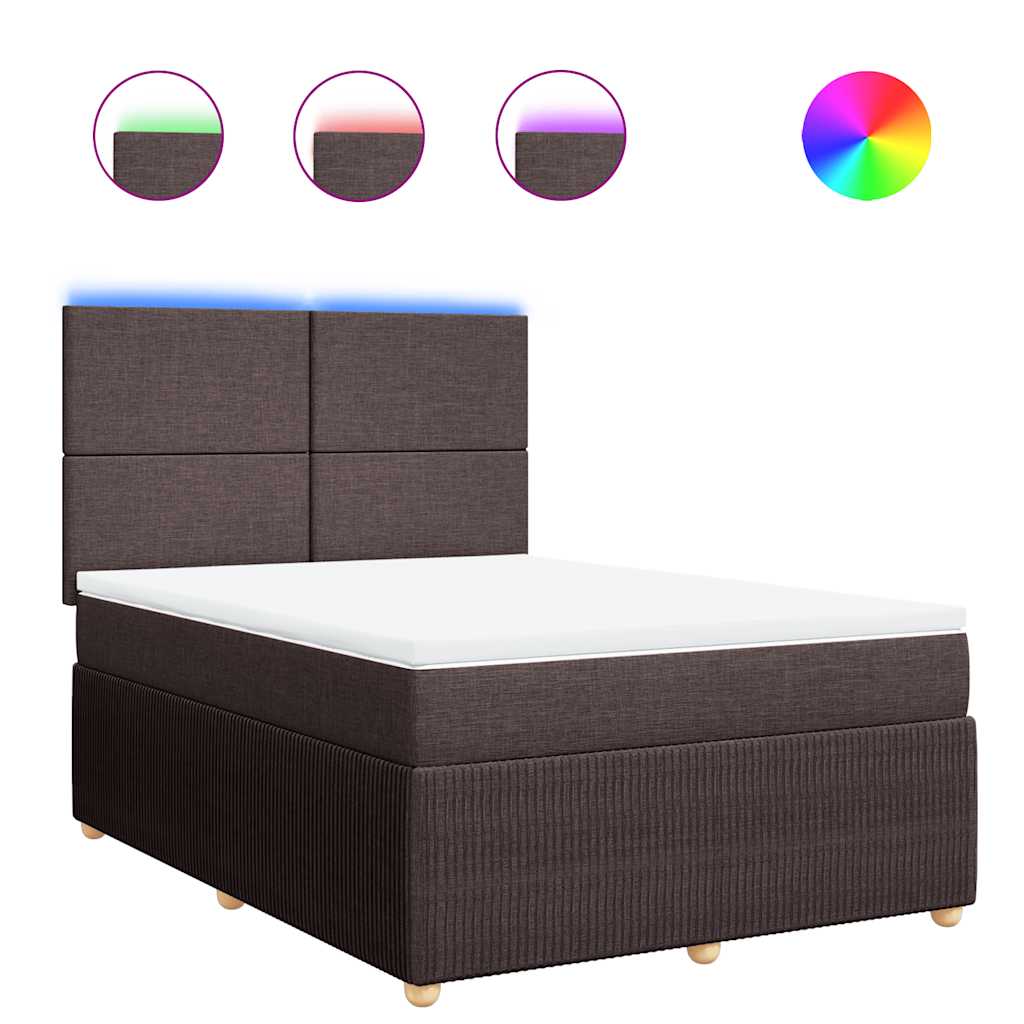 vidaXL Κρεβάτι Boxspring με Στρώμα Σκούρο Καφέ 140x190 εκ. Υφασμάτινο
