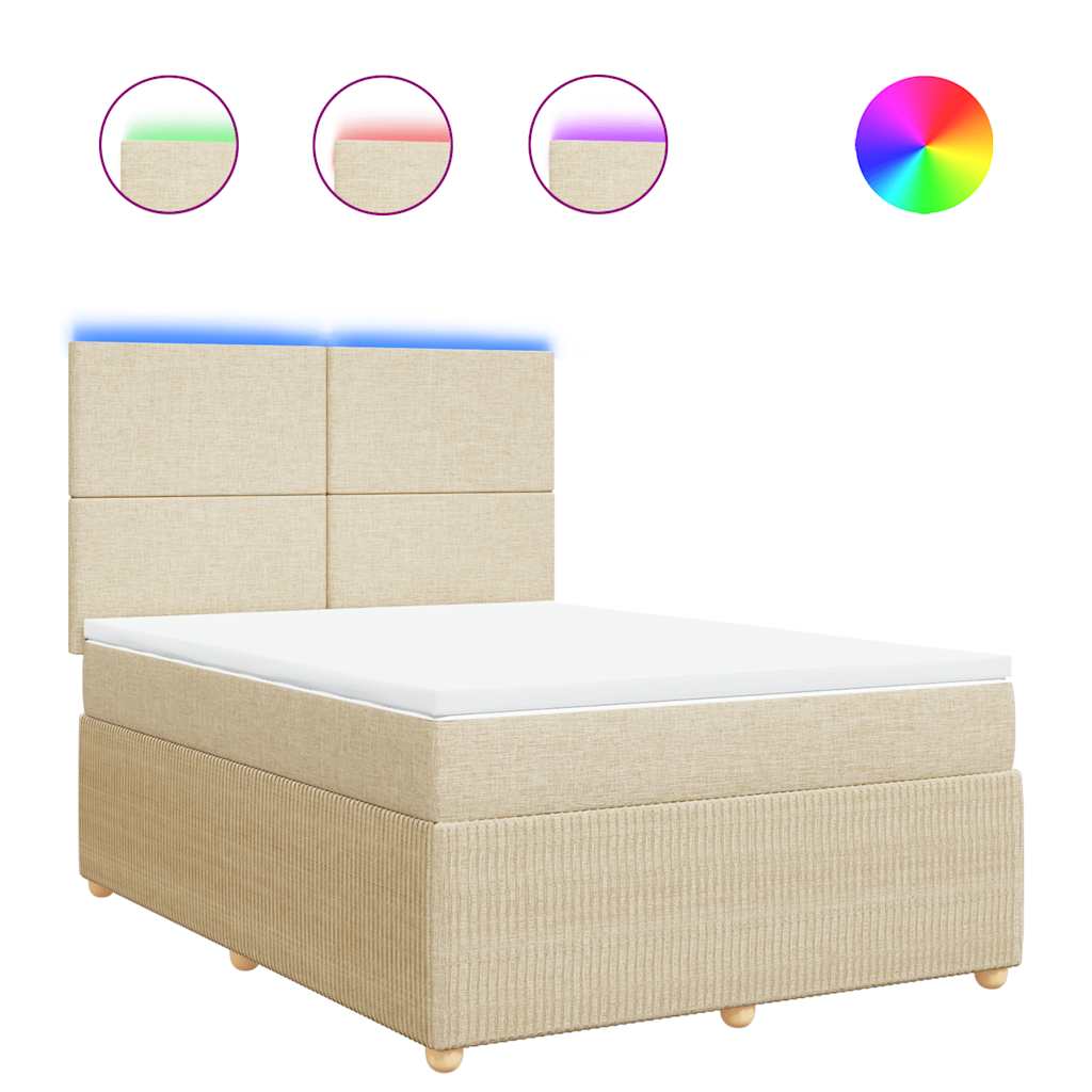 vidaXL Κρεβάτι Boxspring με Στρώμα Κρεμ 140x190 εκ. Υφασμάτινο