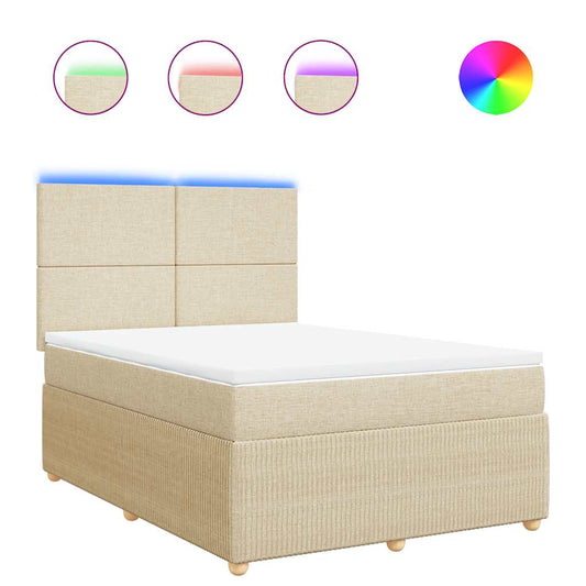 vidaXL Κρεβάτι Boxspring με Στρώμα Κρεμ 140x190 εκ. Υφασμάτινο