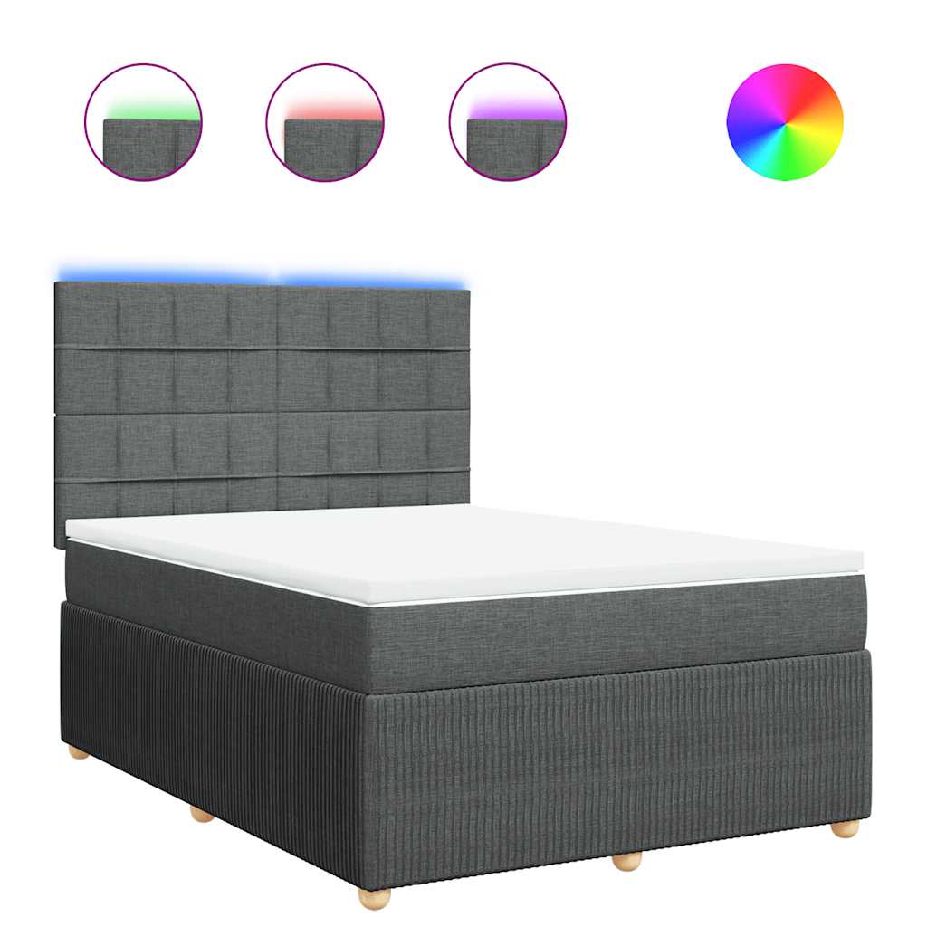 vidaXL Κρεβάτι Boxspring με Στρώμα Σκούρο Γκρι 140x190 εκ. Υφασμάτινο