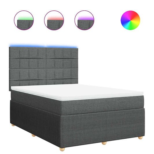 vidaXL Κρεβάτι Boxspring με Στρώμα Σκούρο Γκρι 140x190 εκ. Υφασμάτινο