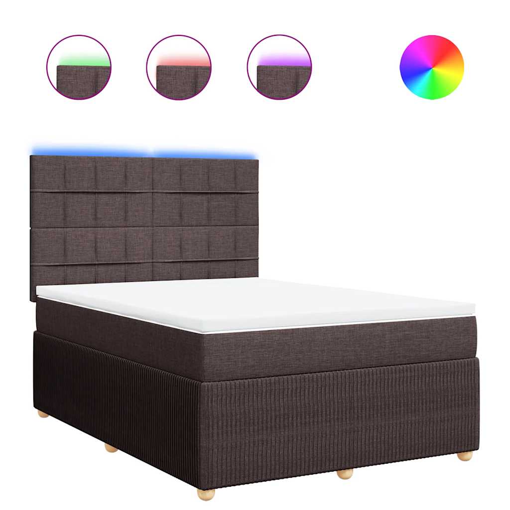 vidaXL Κρεβάτι Boxspring με Στρώμα Σκούρο Καφέ 140x190 εκ. Υφασμάτινο