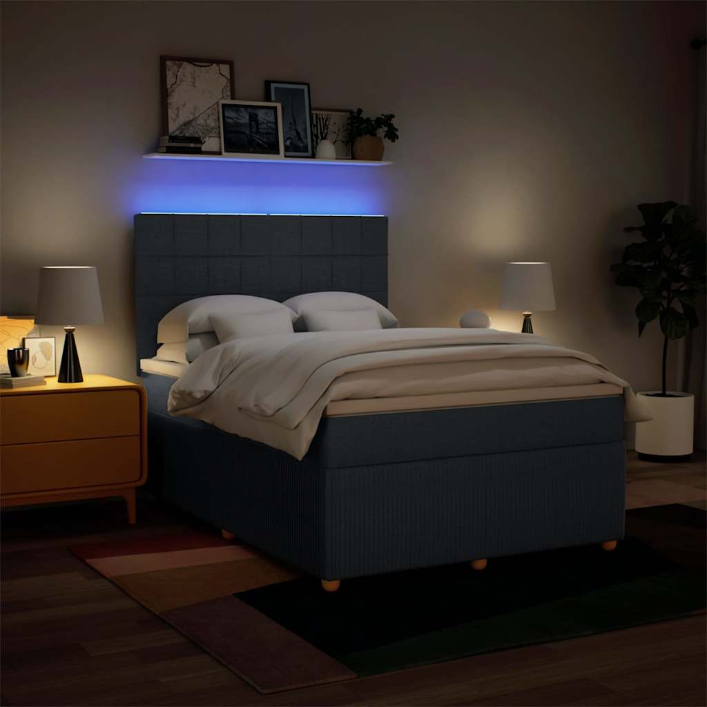 vidaXL Κρεβάτι Boxspring με Στρώμα Μπλε 140x190 εκ. Υφασμάτινο