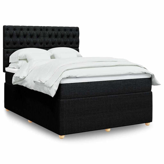 vidaXL Κρεβάτι Boxspring με Στρώμα Μαύρο 140x190 εκ. Υφασμάτινο