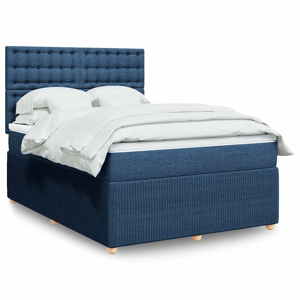 vidaXL Κρεβάτι Boxspring με Στρώμα Μπλε 140x190 εκ. Υφασμάτινο