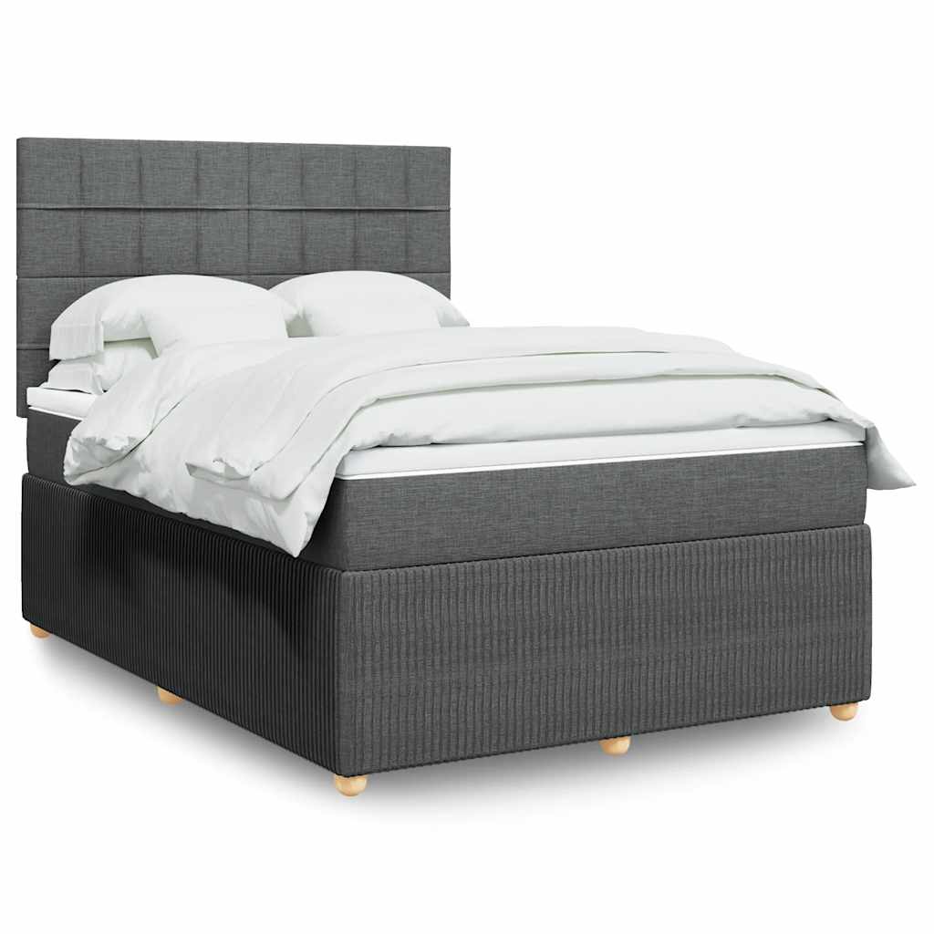 vidaXL Κρεβάτι Boxspring με Στρώμα Σκούρο Γκρι 140x200 εκ Υφασμάτινο