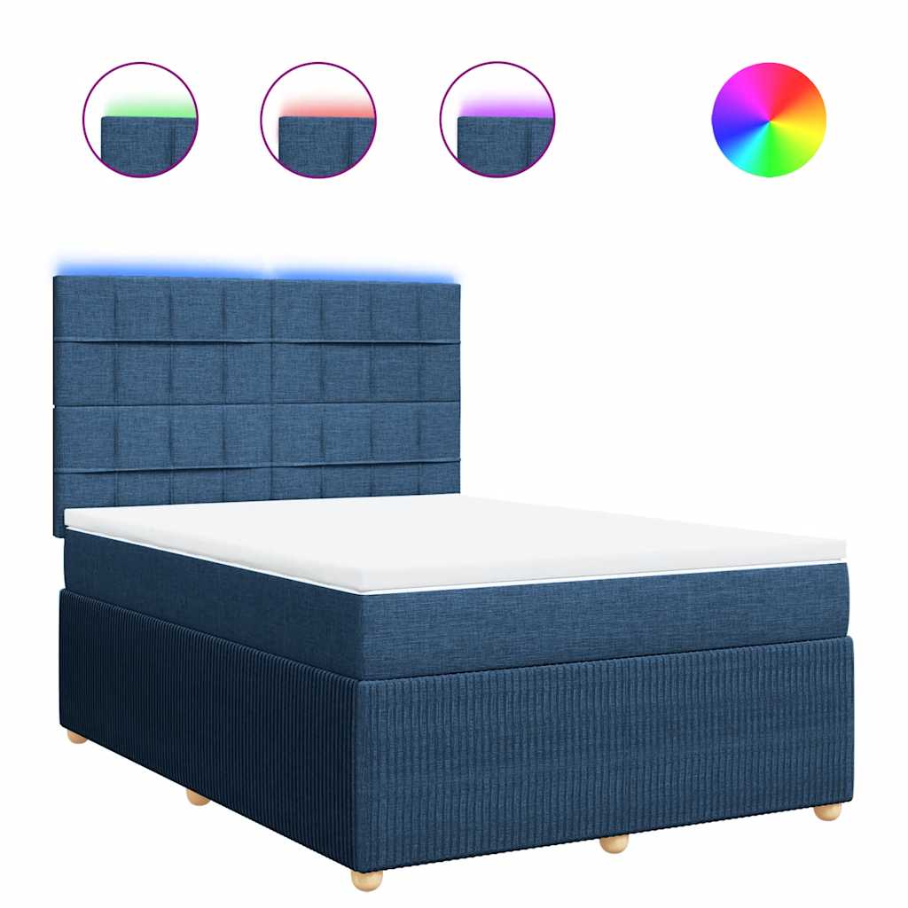 vidaXL Κρεβάτι Boxspring με Στρώμα Μπλε 140x200 εκ. Υφασμάτινο