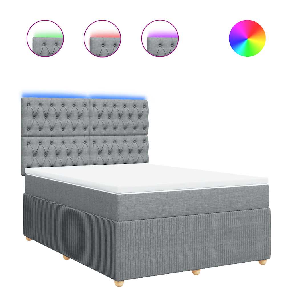 vidaXL Κρεβάτι Boxspring με Στρώμα Ανοιχτό Γκρι 140x200 εκ. Υφασμάτινο