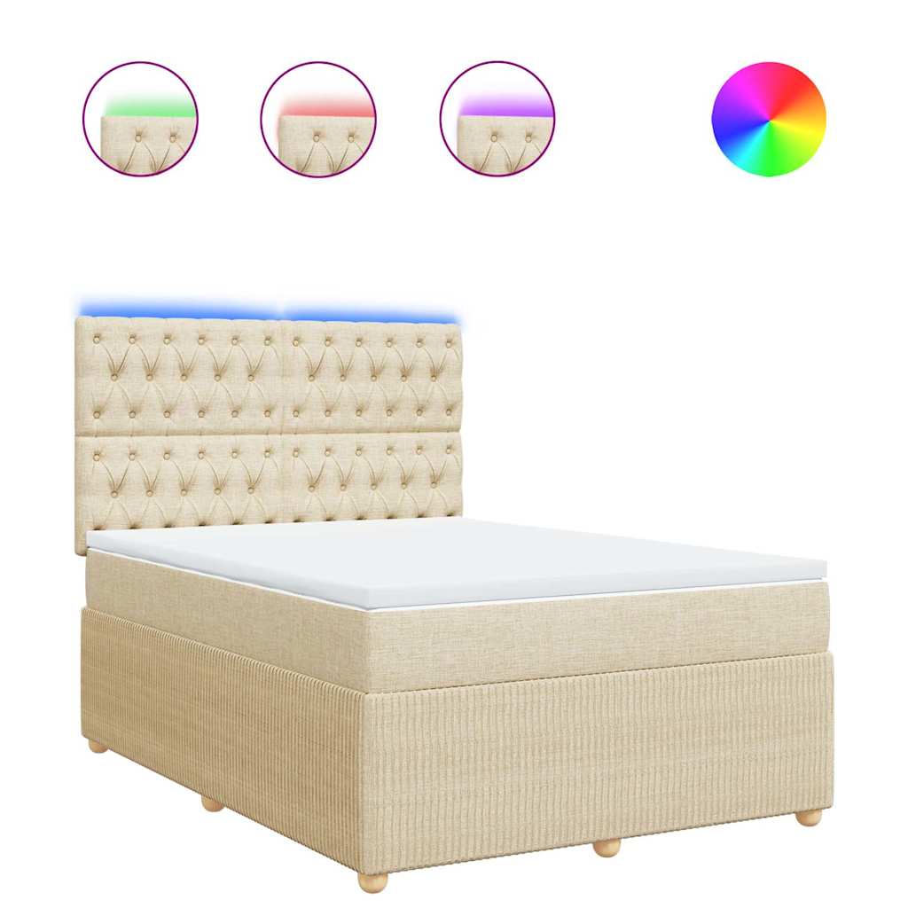 vidaXL Κρεβάτι Boxspring με Στρώμα Κρεμ 140x200 εκ. Υφασμάτινο