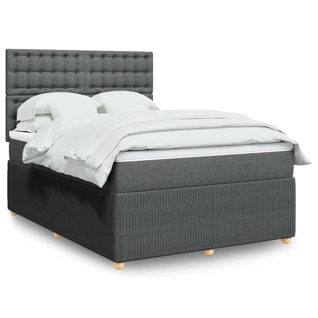 vidaXL Κρεβάτι Boxspring με Στρώμα Σκούρο Γκρι 140x200 εκ Υφασμάτινο